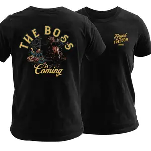 The Boss Is Coming Construction T Shirt, Funny Jobsite Worker Graphic Tee, Soft Cotton Blend Workman Shirt, Foreman Humor Cowboy Design, Work to Death Job Apparel for Men & Women