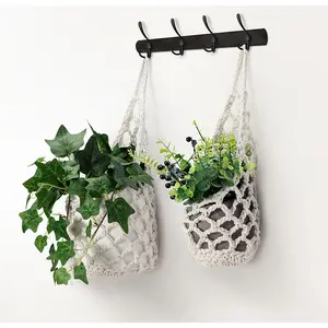 2 Pack Macrame Plant Hanger Baskets, Hand-Woven Cotton Crochet Wall Hanging Planter, Boho Style Indoor Plant Holder, Breathable Open Weave Storage Bag,Lightweight Durable Hanging Organizer for Plants,Utensils&Home Decor, Space-Saving Versatile Wall Decor