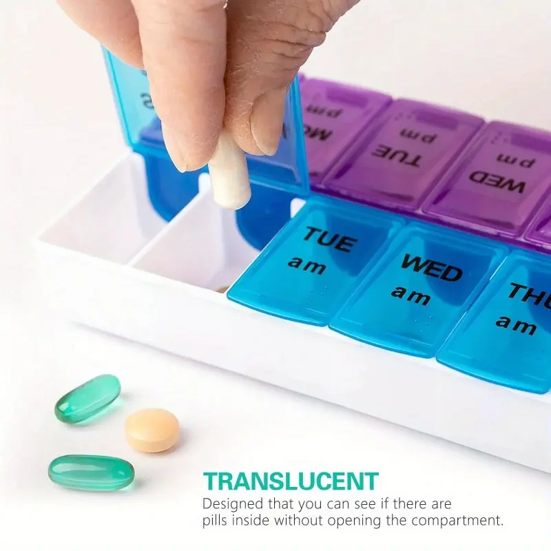 Weekly Pill Organizer, 7 Day AM PM Medicine Box, Large Capacity Portable Medication Storage Case, BPA-Free Plastic Pill Dispenser with Clear Compartments, Daily Vitamin Container for Travel, Home, Elderly & Family Use