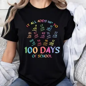 100% Cotton It All Adds Up To 100 Days Of School Math Equations Colorful Design For Kids And Teachers T-Shirt