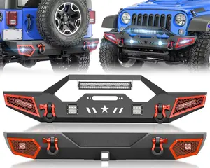 【EYOUHZ】Front and Rear Bumpers Compatible with 2007-2018 Jeep Wrangler JK JKU Unlimited 2/4 Doors with Winch Plate, 7 x LED Lights, 2" Hitch Receiver, Paintable Armor & D-rings
