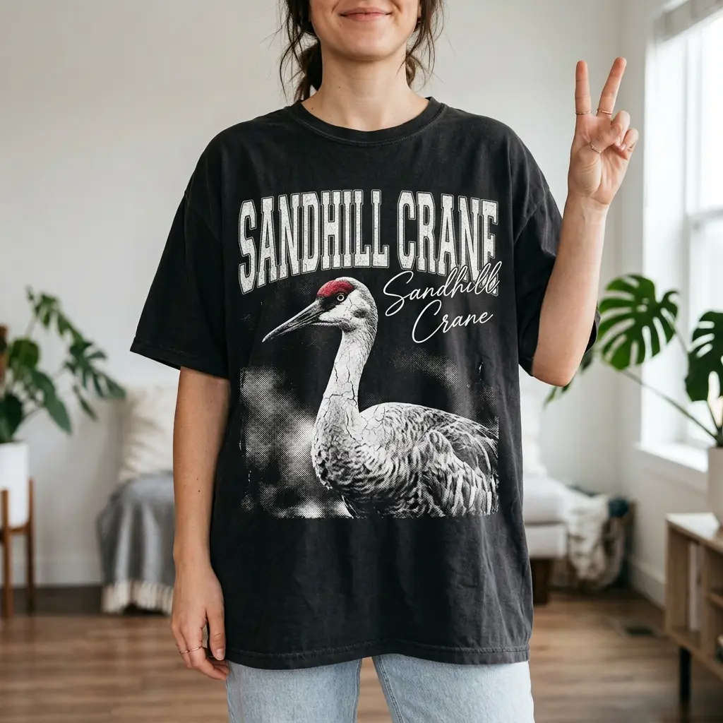 Sandhill Crane Graphic T-Shirt for Men Women, Funny Vintage Animal Tee, Cute Wildlife Shirt, Casual Unisex Cotton T-Shirt, Nature Lover Gift, Gildan 5000 Heavy Cotton Tee