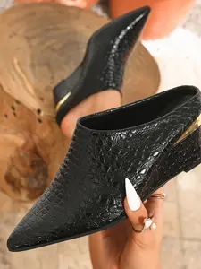 Women's Stone Pattern Pointed Toe Wedge Sandals, High Heel Casual Shoes, Crocodile Texture Commuter Streetwear