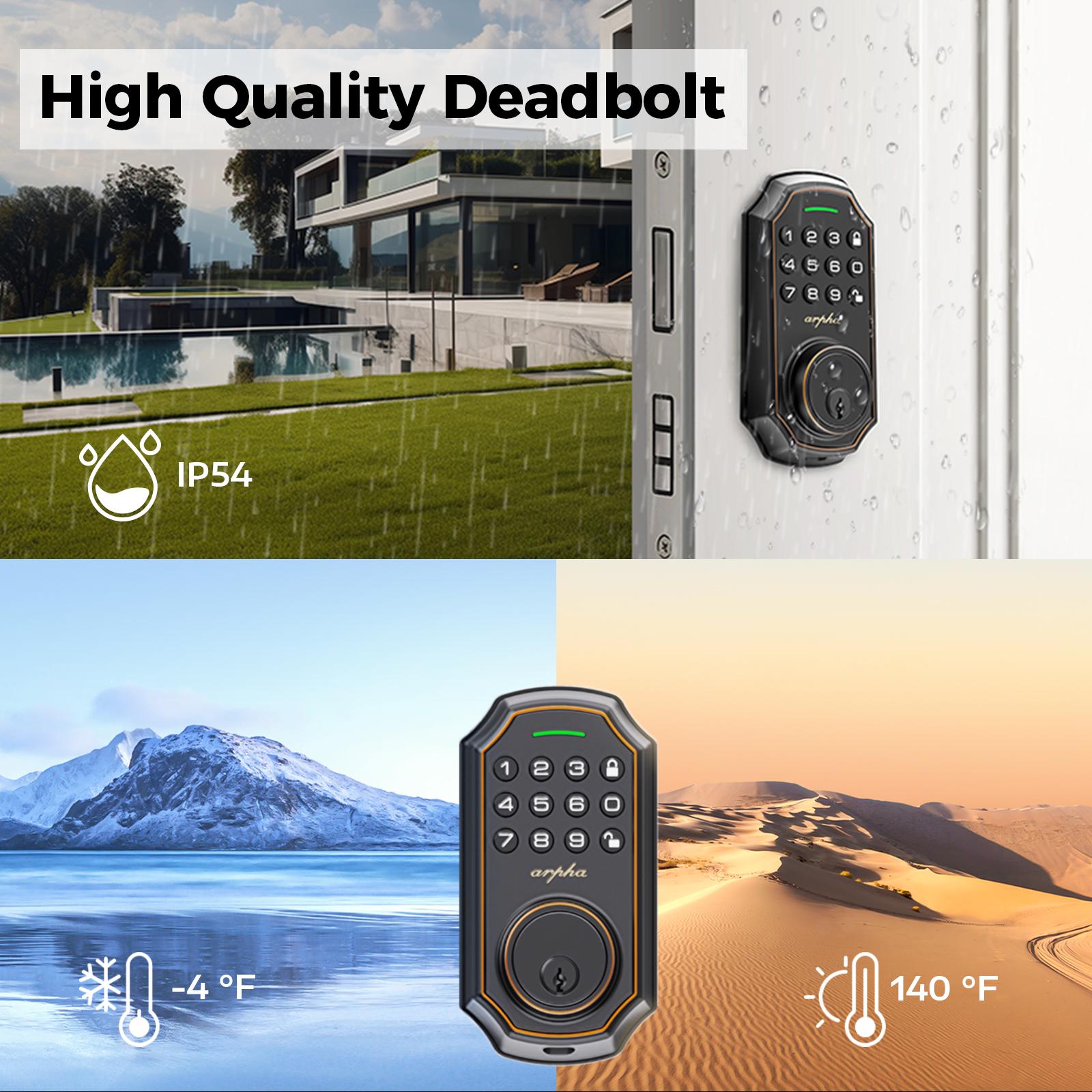 Arpha D180 Keyless Entry Door Lock with Keypad Smart Deadbolt Lock for Front Door 2 Keys Auto Lock Easy Installation Suitable for Various Scenarios Multiple Styles to Choose From with or without APP;Version with and without fingerprint