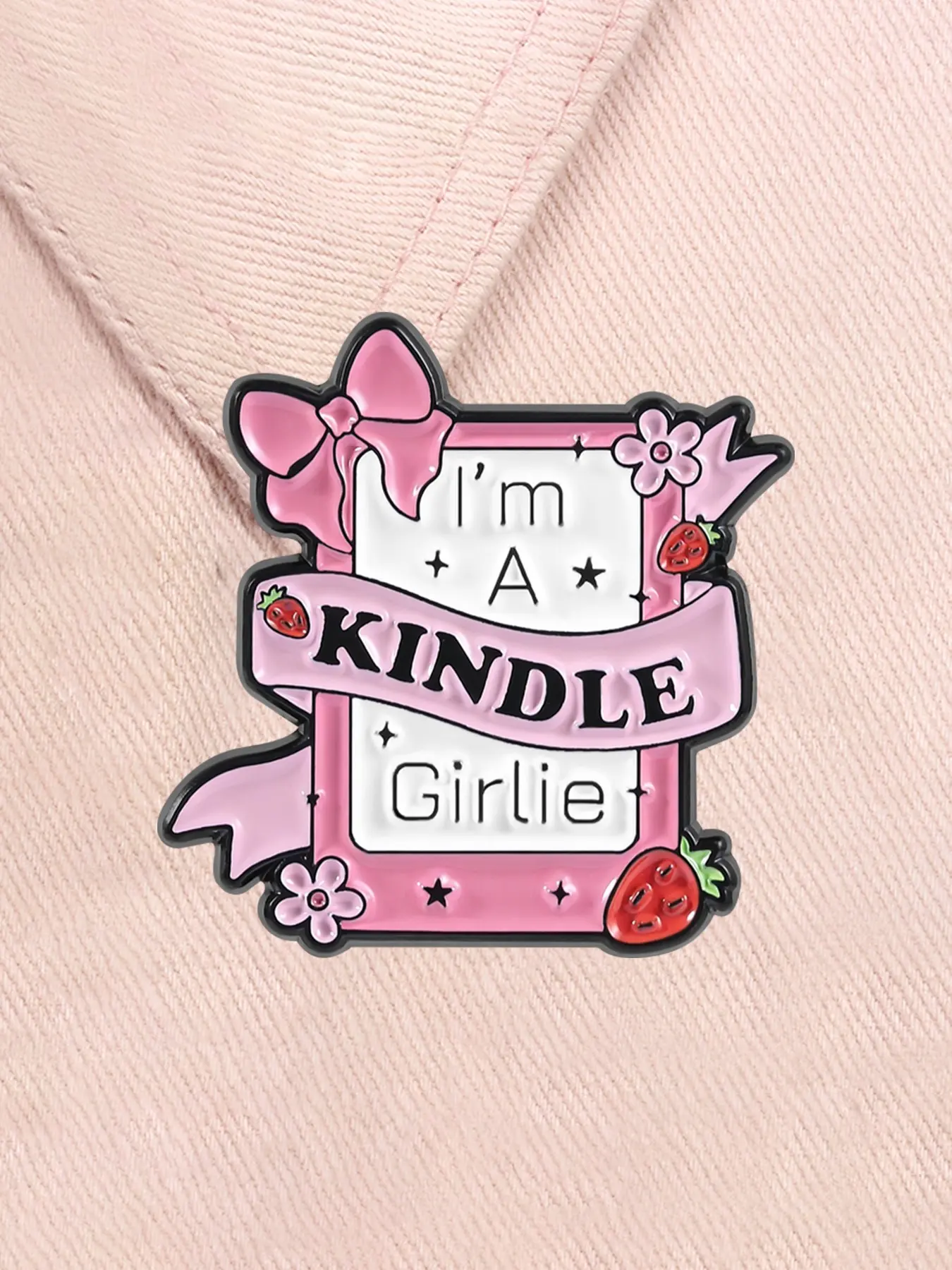 I’m A Kindle Girlie Enamel Pin Strawberry Bowtie Electronic Book Reader Humorous Alloy Brooches Lapel Backpack Badge Fashion Jewelry Accessories Gifts for Friends Fashion Accessory Enamel Lapel Pins