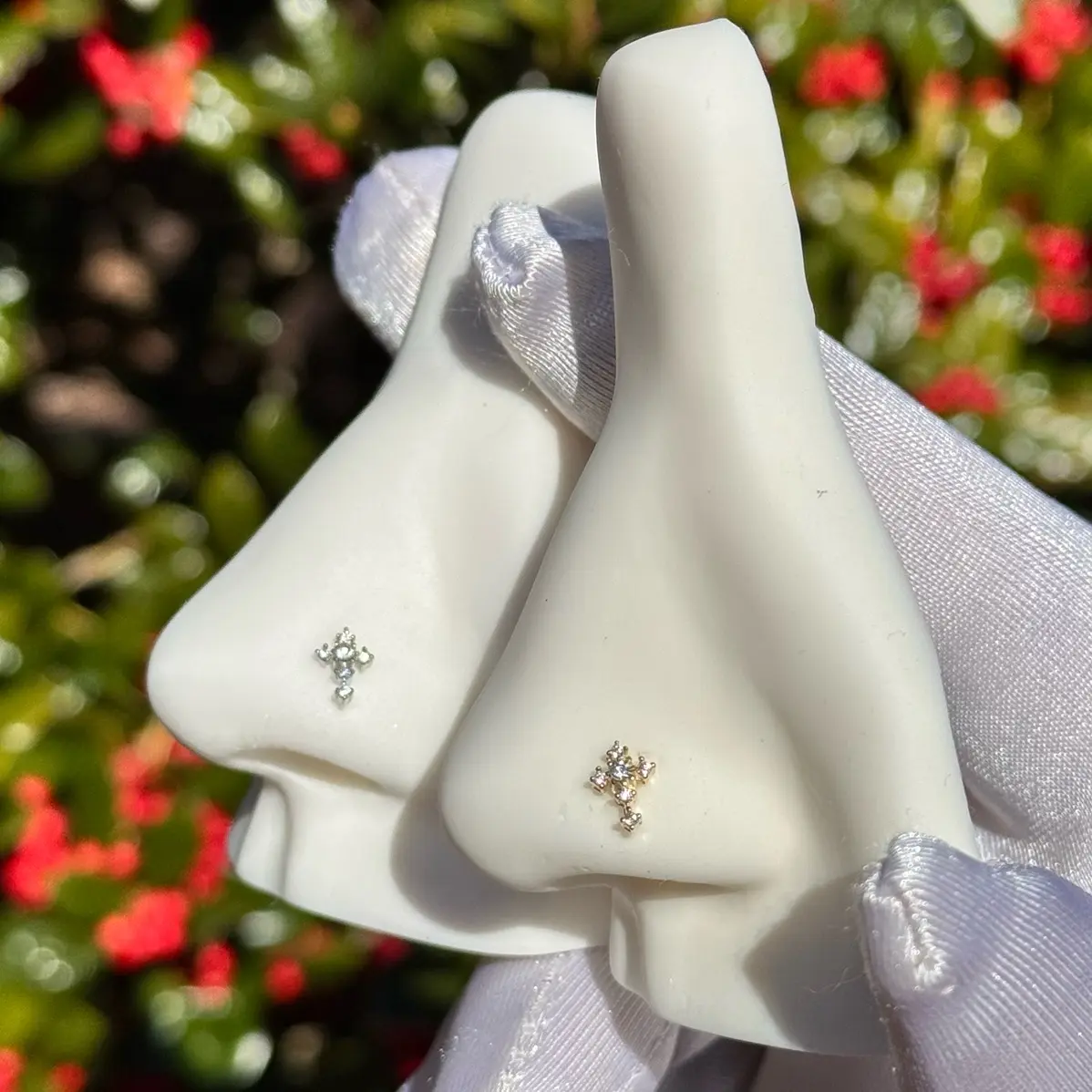 Gold-Silver Rose Cross Nose Ring, Elegant Costume Body Jewelry with Dual-Tone Accents