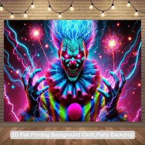 1pc, Spooky Clown, Polyester Photography 2D Background Cloth Flag, Party 2D Background Hanging Rug, Indoor and Outdoor Banner Decoration, Photo Studio Props, Holiday Party Birthday Decorations