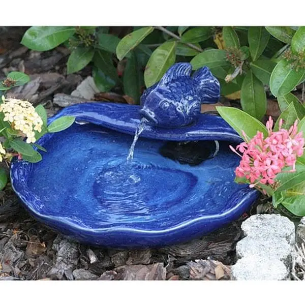 212 MAIN Solar-Powered Koi Fountain with Solar Panel, Glazed Ceramic Outdoor Garden Decor, Low Voltage Home Improvement Supply with Constant Water Flow, Water Recycling Functionality