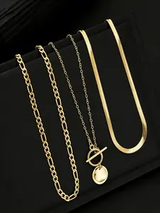 Women's Layered Gold Necklace, 3 Pieces Exquisite Herringbone Choker Set, Fashionable Stacked Simple Chain Layered Pendant Jewelry
