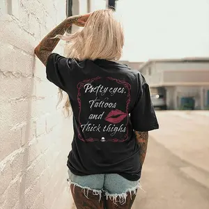 PRETTY EYES TATTOOS AND THICK THIGHS PRINTED WOMEN'S  tshirt ,hoodie, sweatshirt, Aesthetic tatoo merch summer outfits, style, streetwear, Nun top, vintage y2k graphic tees, Mother day Crewneck Womenswear