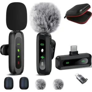 Wireless Lavalier Microphone For iPhone,Android Plug-Play,2 Pack Mini Microphone Professional Noise Reduction Recording Clip Mic For Creator Vlog Creator (All iPhones & Androids (USB-C + Lightning))