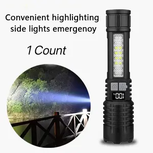 Wild Bright 1-pack portable USB rechargeable LED flashlight, powerful waterproof COB lamp flashlight, outdoor camping and hiking strong light LED flashlight, quick Type-C charging, for both outdoor and household use, as well as blue flashing warning light