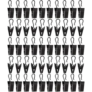 50 Pack Small Heavy-Duty Hook Clip Set Curtain Clips for Curtain Photos Home Decoration Art Craft Display Stand Hang Clip Black