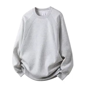 Heavyweight Drop Shoulder Crew Neck Sweatshirt Unisex Cotton Long Sleeve Solid Color Pullover Sports Shirt with Patchwork Design for Spring and Fall Back-to-School Casual Wear