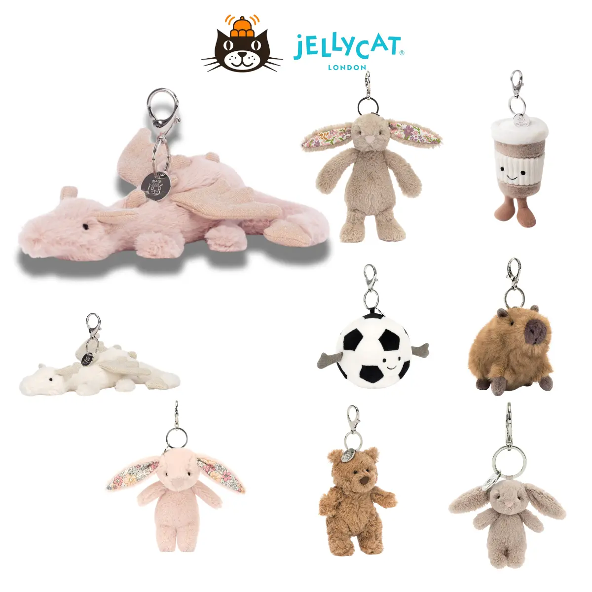 Rose Dragon Jellycat Plush Keychain Bag Charm Collection, Blossom Bunny, Dragon, Capybara Cute Backpack Accessories