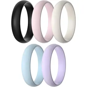 Women's Silicone Band Rings 5.5mm Width 3.5mm Thickness, Flexible Workout Rubber Wedding Sets Vaiours Sizes
