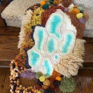 Handmade Pink Moss Rug 3D Latch Hook Organic Carpet 50x29 inch Soft Cozy Home Decor Natural  Atmosphere