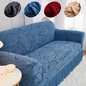 Interlaced Striped with Skirt Sofa Cover 1/2/3/4 Seater Stretch Couch Protector Home Decor cushion