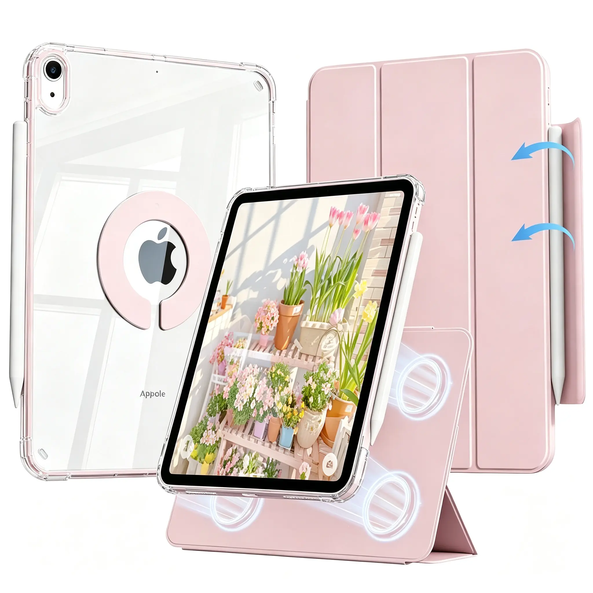 Case for iPad (A16) 11th/10th Gen 2025/2022 (11″/10.9″),iPad 9th/8th/7th Gen 10.2″,Case for iPad Air 11″ (M4/M3/M2),iPad Air 5th/4th Gen 10.9″,Magnetic Detachable Shockproof Cover with Trifold Stand,Hard Clear PC Back,Auto Wake/Sleep