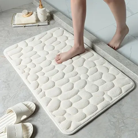 Soft Absorbent Non-Slip Pebble Pattern Bath Mat, Bathroom Floor Mat, High Water-Absorption Reduces Slipping Bathroom Rug for Bedroom & Kitchen, Non Slip Mats, Water Absorbing Mat