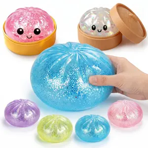 Handheld squeeze toy ball, bun squeeze toy - Giant flashing bun toy box, colorful sensory stress relief ball, soft TPR material, cute realistic design, perfect gift for adults and children, Easter basket filler