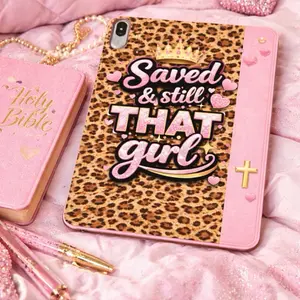 Saved & Still THAT Girl Leopard Print iPad Case Faith + Fashion Aesthetic for Computer Covers iPad Air 11 and 13; iPad mini !