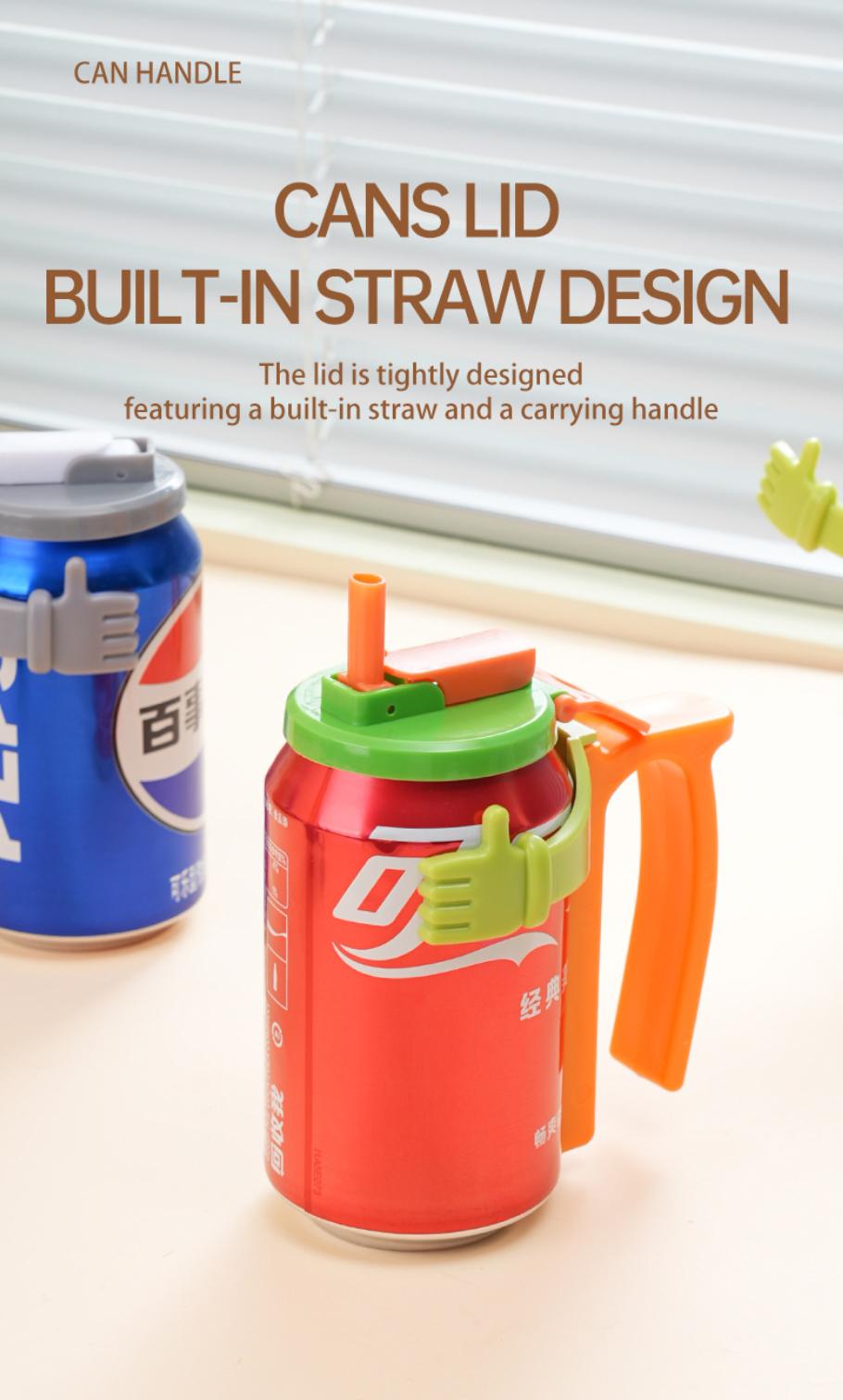 PopLid Upgraded Soda Can Lids with Handle & Straws (4 Pack) – BPA Free, One-Touch Open, Leakproof Non-Slip Reusable Beverage Can Cover for Soda, Juice & Canned Drinks