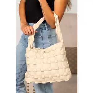 Women's Polyester Puffer Tote with Maya Basket Weave Design