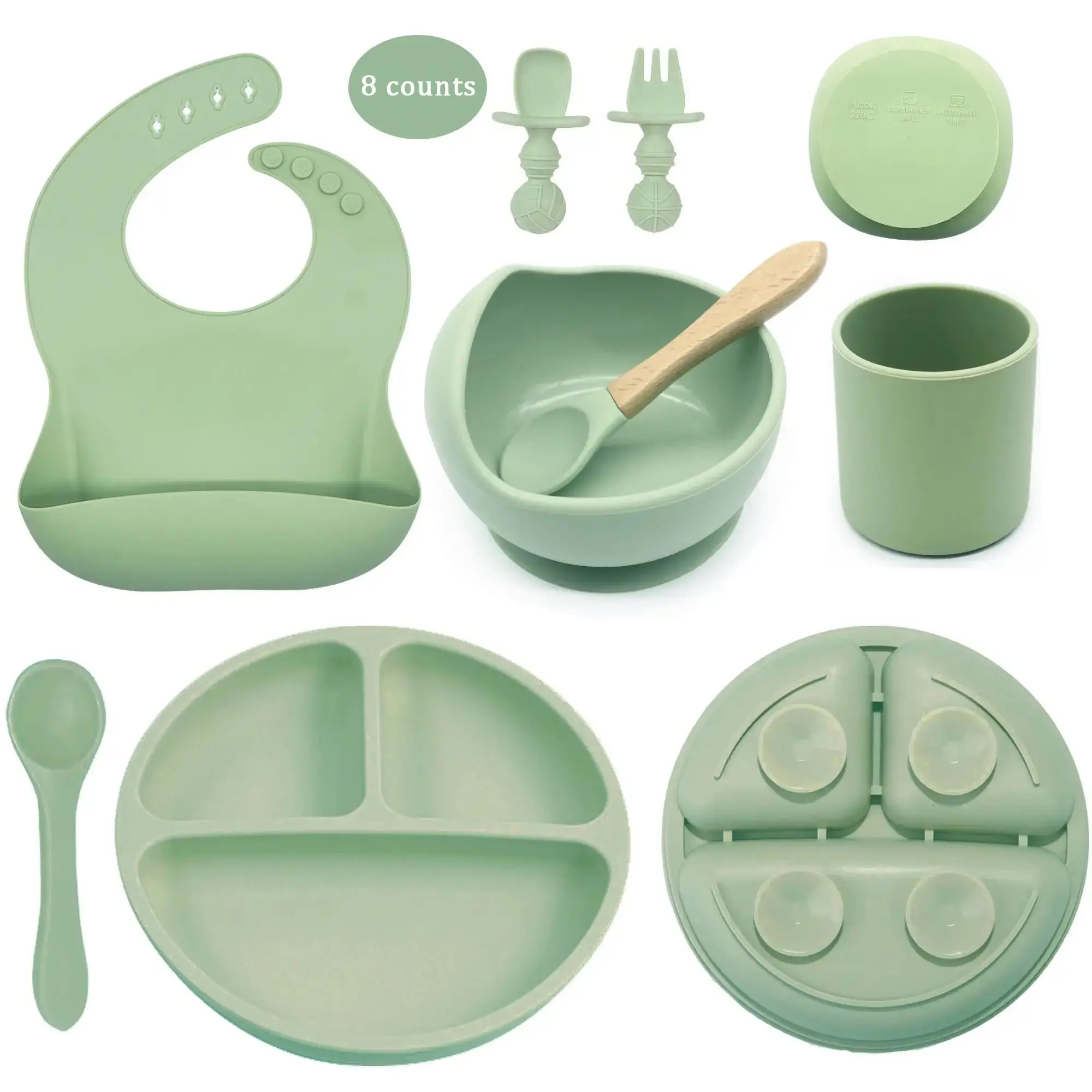Solid Color Silicone Feeding Utensils, 8 Counts/set Soft Baby Spoon Fork & Bowl Set for Toddler, Durable Food Grade Baby Dinnerware Set