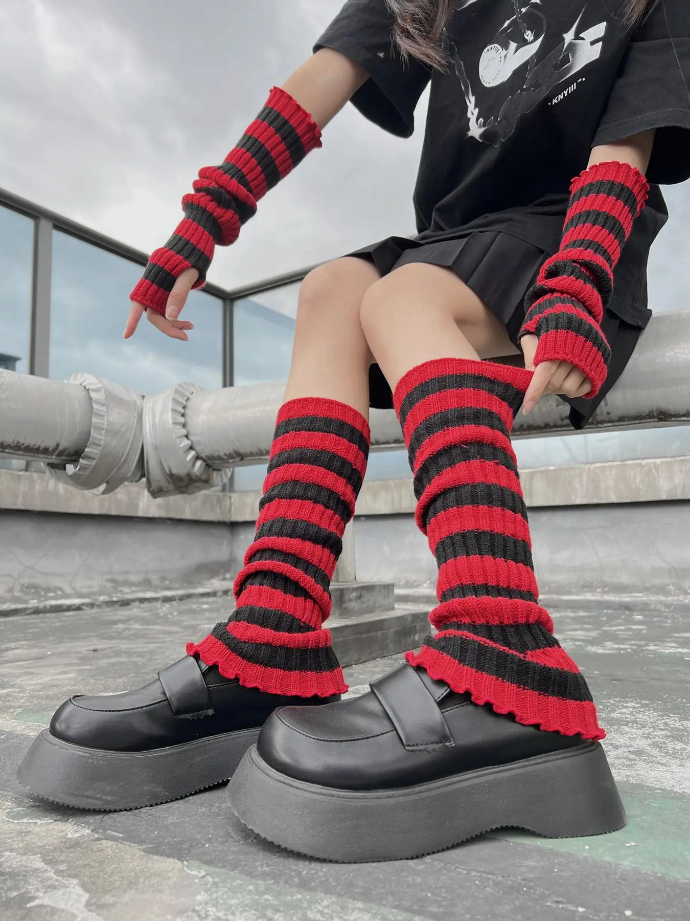 Women's Punk Style Colorblock Striped Breathable Arm Sleeves & Leg Sleeves (1 Set), Cute Casual Trendy Arm Sleeves & Leg Sleeves, Fashionable Clothes Accessories for Daily & Party Decoration, Socks