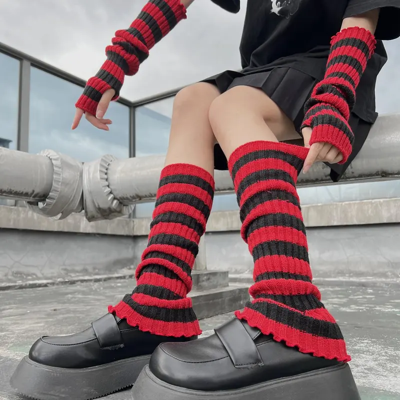 Women's Punk Style Colorblock Striped Breathable Arm Sleeves & Leg Sleeves (1 Set), Stylish Colorblock Design, Cute Casual Trendy Arm Sleeves & Leg Sleeves, Fashionable Clothes Accessories for Daily & Party Decoration, Socks