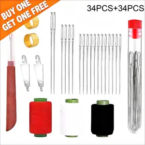 [BUY ONE GET ONE FREE]34PCS Handmade Quilting Steel Needle Set - Big Eye Long Thin Needles for DIY Sewing threader Embroidery