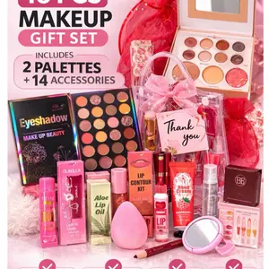 16 PCS Makeup Gift Set – 2 Palettes + 14 Beauty Accessories Cosmetic