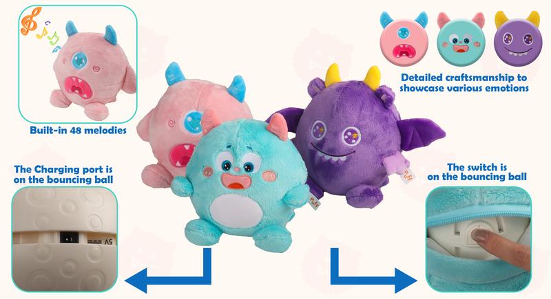Lumo Puff Bouncing Monster Plush Toy 9.5"*8.5" Singing Mimicking Repeating Talking with 48 Melodies & Recording Feature Best Gift for Xmas Birthday Party Thanksgiving Halloween Weighted Stuffed Animal Sensory Cuddle Box Cute Soft plushie