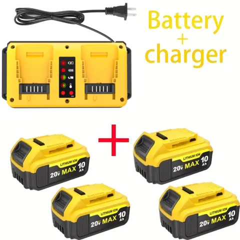 20V 10.0Ah 200Wh Lithium Ion Power Tool Batteries Combo (4packs 4Battery+Charger Dual-Port Charger) - Upgraded Replacement for Devvalt DCB Series (DCB200, DCB205, DCB206 & More), 10.0Ah Longer Run Cordless Tool Accessories, Overprotection, Lightweight