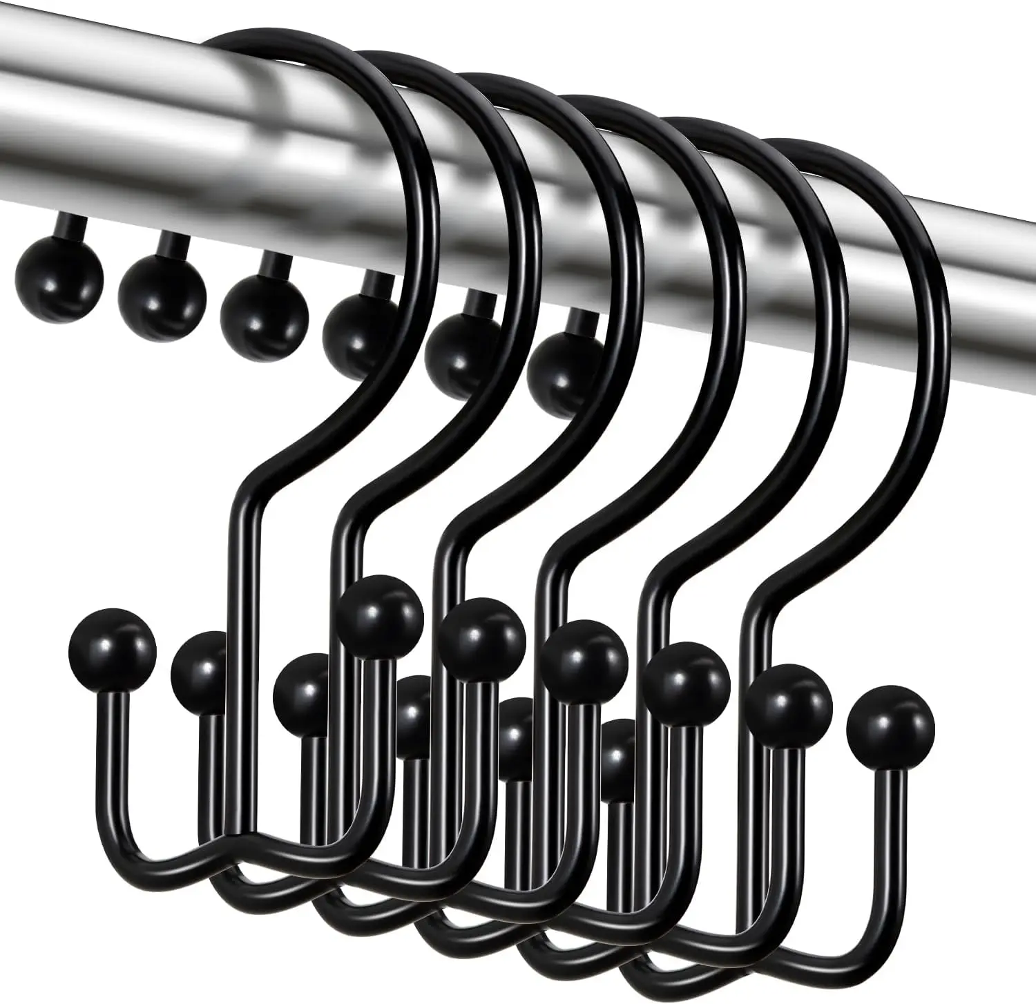 Black Shower Curtain Hooks, Double Shower Curtain Rings, Stainless Steel Shower Curtain Hooks Rings Rust Proof, Anti-Drop Shower Hooks Hangers for Shower Curtain Rods Bathroom (12 Pack)