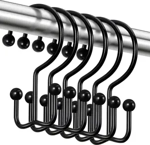 Black Shower Curtain Hooks, Double Shower Curtain Rings, Stainless Steel Shower Curtain Hooks Rings Rust Proof, Anti-Drop Shower Hooks Hangers for Shower Curtain Rods Bathroom (12 Pack)