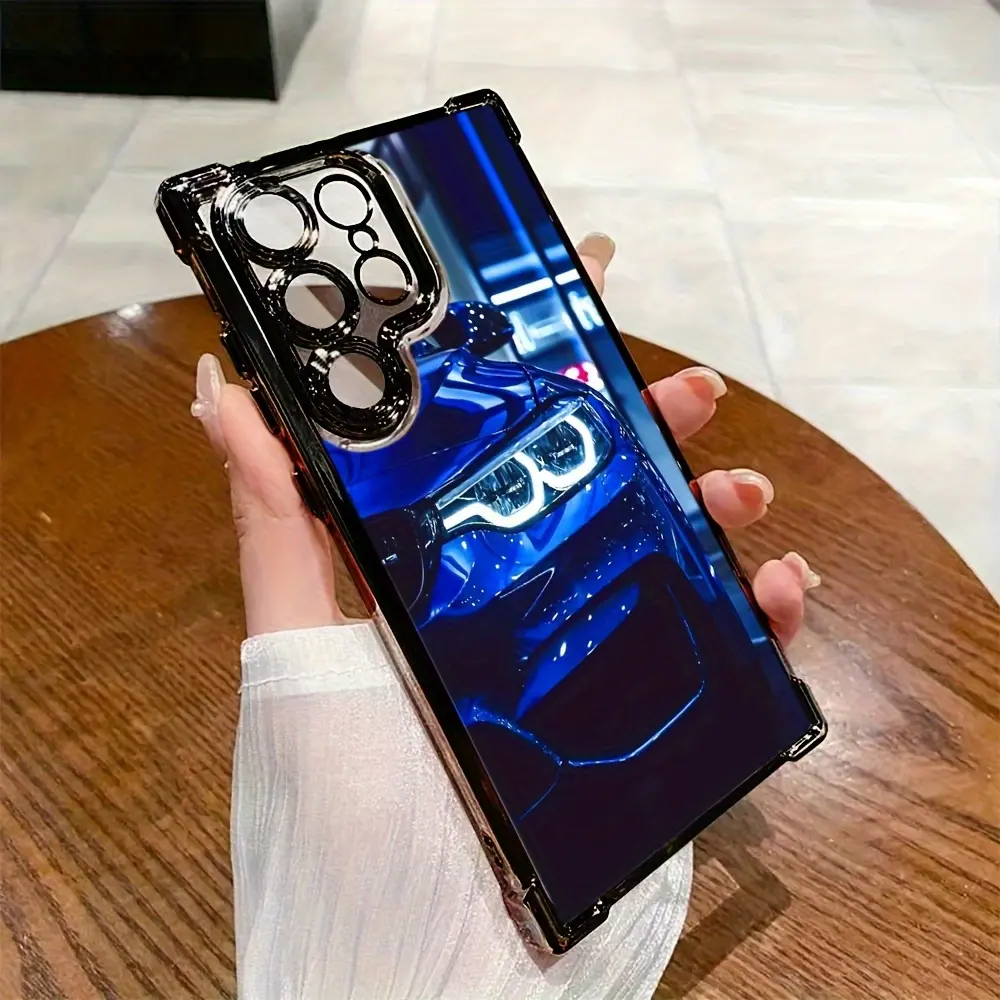 A Cool Blue Sports Car Phone Case Compatible with for samsung for galaxy S25 S24 S23 S22 S21 FE Ultra Plus 4G 5G, Featuring a Transparent Soft Back Cover That Is Suitable As a Gift for All Four Seasons.