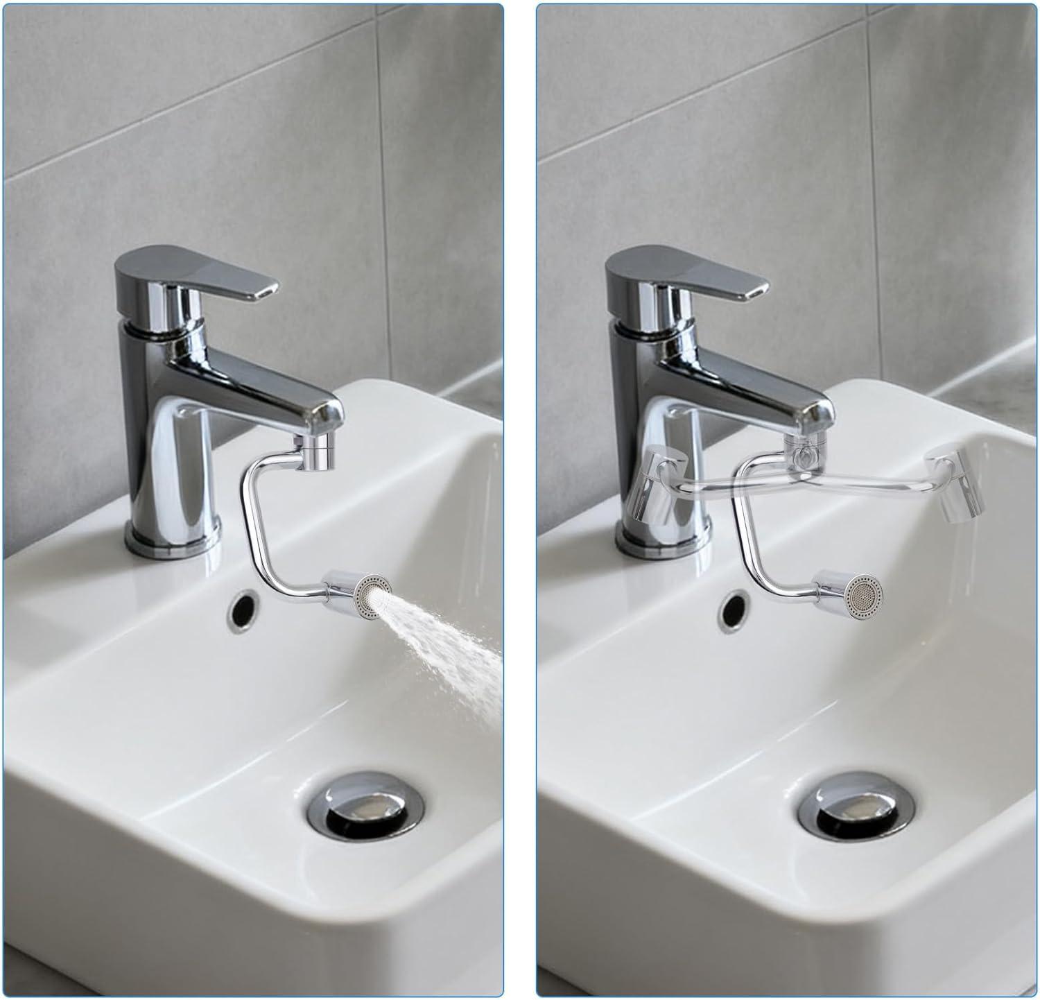 Renters Friendly 1440° Swivel Faucet Extender, No Damage Tool-Free 1-Min Install Faucet Aerator, Fully Removable Dual Mode Anti-Splash Water Saving Faucet Attachment for Apartment Kitchen Bathroom Sink