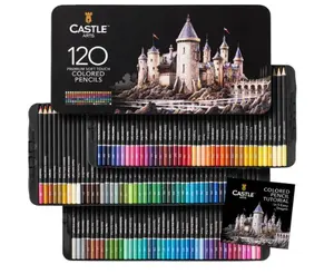 Castle Art Supplies 120 Colored Pencils Set | Quality Soft Core Colored Leads for Adult Artists, Professionals and Colorists | Protected and Organized in Presentation Tin Box