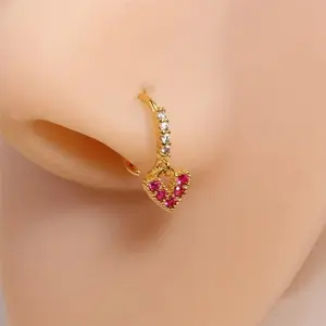 Fashion Red Heart Pendant Nose Ring for Women Fake Septum Piercing Tragus Piercing Body Jewelry