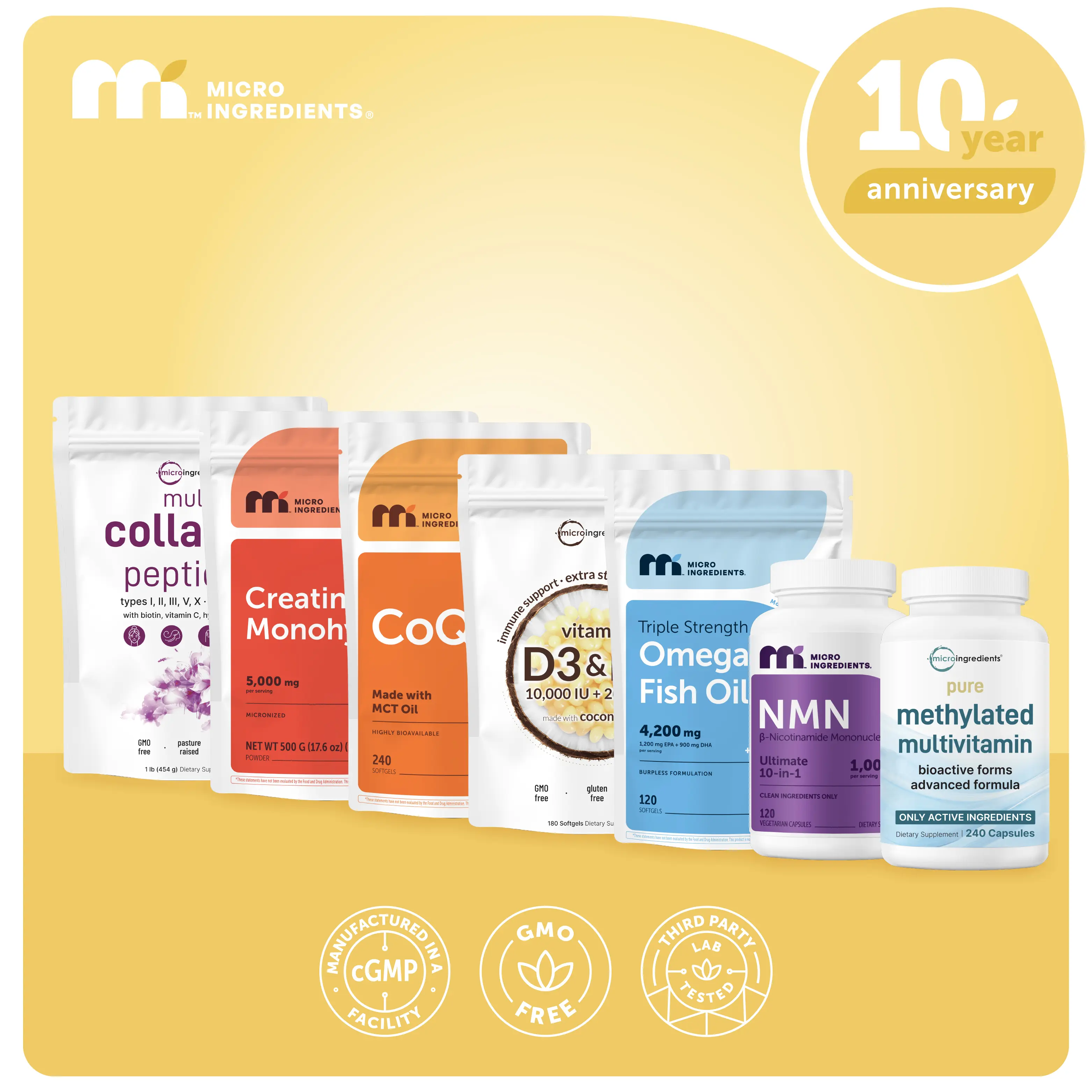 Clint's Reta Stack: Omega-3 Fish Oil, Methylated Multivitamin, CoQ10, Vitamin D3K2, NMN Complex, Creatine Powder, Collagen Powder Clint's Reta Stack: Omega-3 Fish Oil, Methylated Multivitamin, CoQ10, Vitamin D3K2, NMN Complex, Creatine Powder, Collagen Powder
