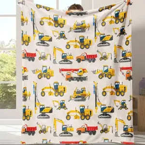 Construction Truck Flannel Blanket, Excavator Tractor Theme Boy Warm Throw, Lightweight Seasonal Home Decor, Travel Camping Blanket, Throw Blankets