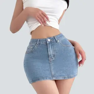 FireSwan 2026 Women's Vintage Blue Fit Denim Mini Jean Skirts with Pockets Casual Daily Bottoms Greenish #TikTokShopSpringGlowUp