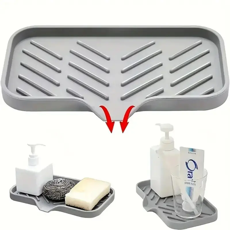 Silicone Kitchen Sink Drain Mat, Soap and Sponge Holder with Drain, Bathroom Faucet Splash Guard, Household Essentials, Kitchen Utensils & Gadgets