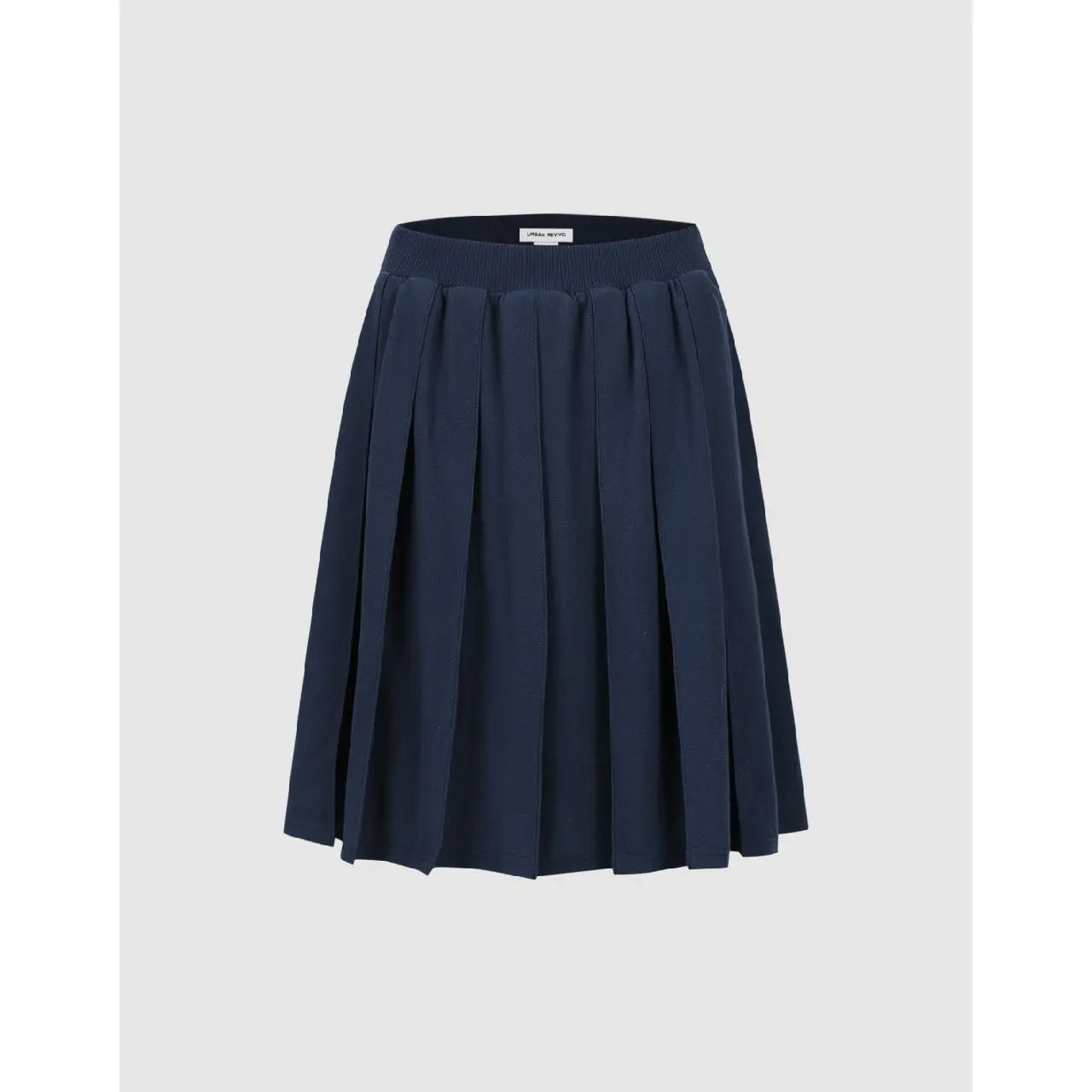 URBAN REVIVO 2026 Women's Minimalist Plain Midi A-Line Skirt - Knitted Cotton-Polyester Fabric, Regular Fit, Elastic Waist, Everyday Casual Basic Clothes Bottoms, Midi Skirts, Adaptable-Fit Skirts