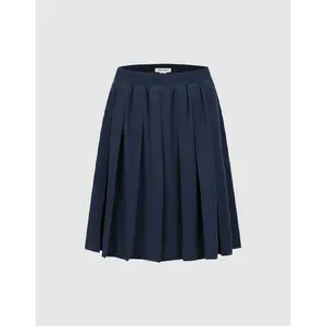 URBAN REVIVO 2026 Women's Minimalist Plain Midi A-Line Skirt - Knitted Cotton-Polyester Fabric, Regular Fit, Elastic Waist, Everyday Casual Basic Clothes Bottoms, Midi Skirts, Adaptable-Fit Skirts