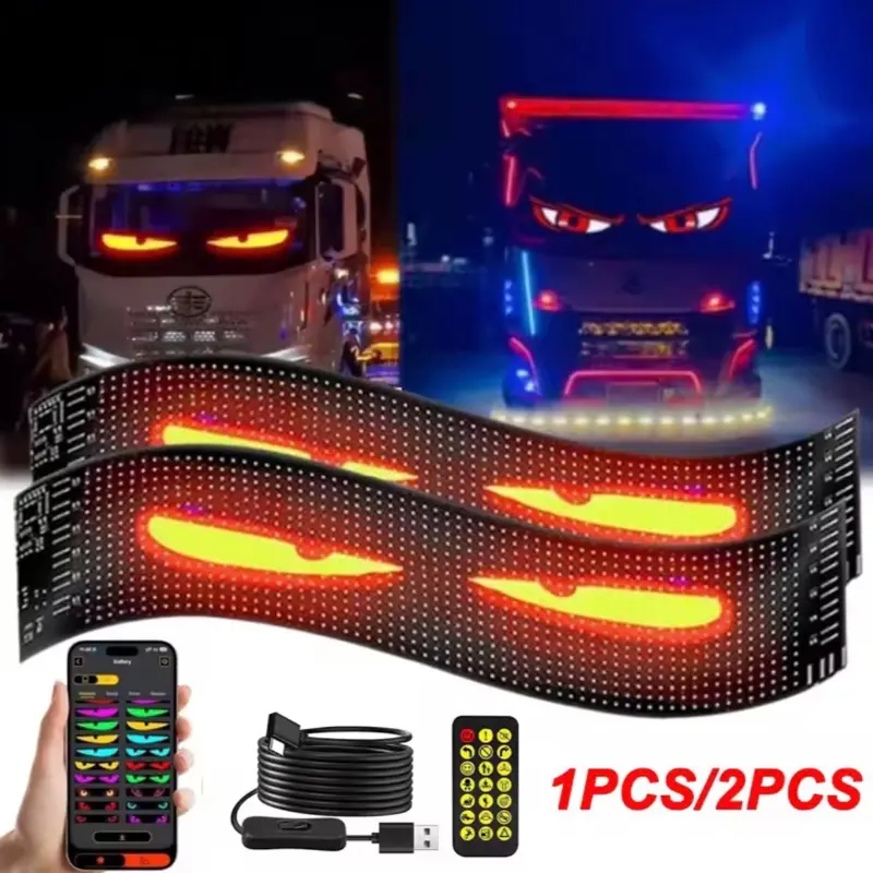 Demon Eyes APP-Controlled LED Matrix Pixel Panel Night Light - DIY Programmable Flexible LED Display, Vehicle Car Interior Accessory with Decoration Interior Lights for Cars & Trucks