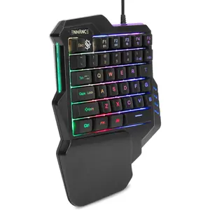 One-Handed Gaming Keypad-7 Color LED Backlit, Programmable Keys, Ergonomic Wrist Pad, Braided USB Cable - Small, Suitable for FPS Games