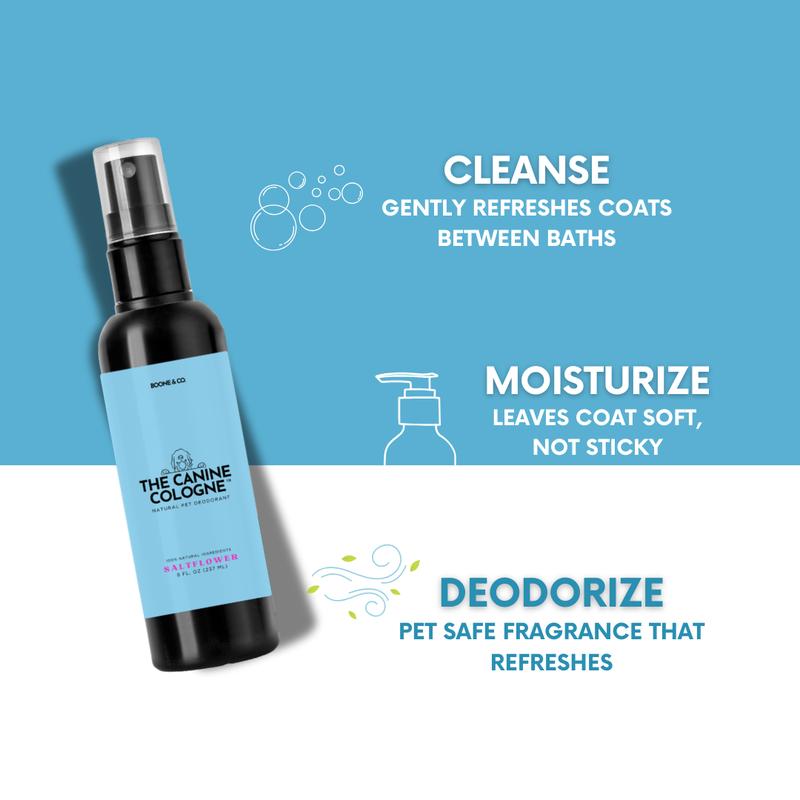 Boone & Co. Canine Cologne Spray for Dogs – 8 oz | Pet-Safe Dog Deodorizer & Grooming Spray | Clean Ingredients, Long-Lasting Scent | Made in USA | 3 Signature Scents